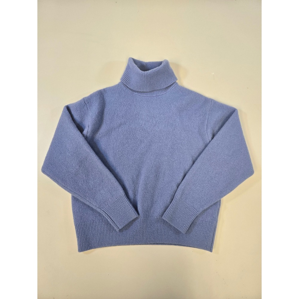 Uniqlo Womens 100% Wool Cropped Turtleneck Sweater XS Blue 428862 Ribbed Knit